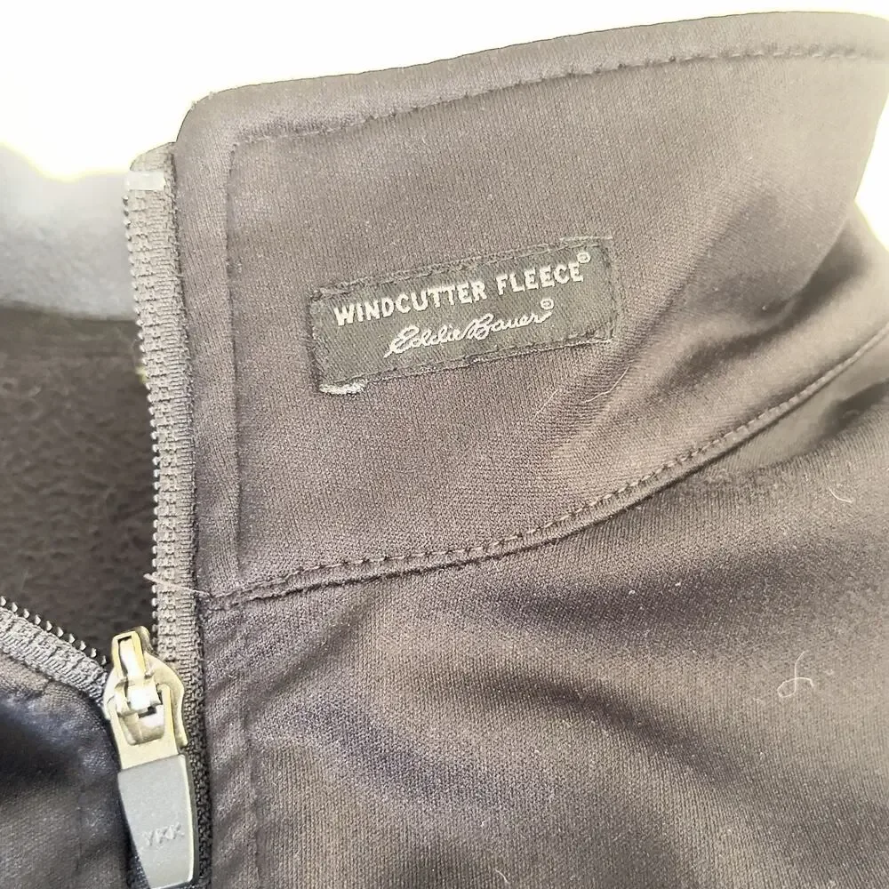Vintage Eddie Bauer Jacket Mens L Blue Black Full Zip Fleece Pockets Outdoors